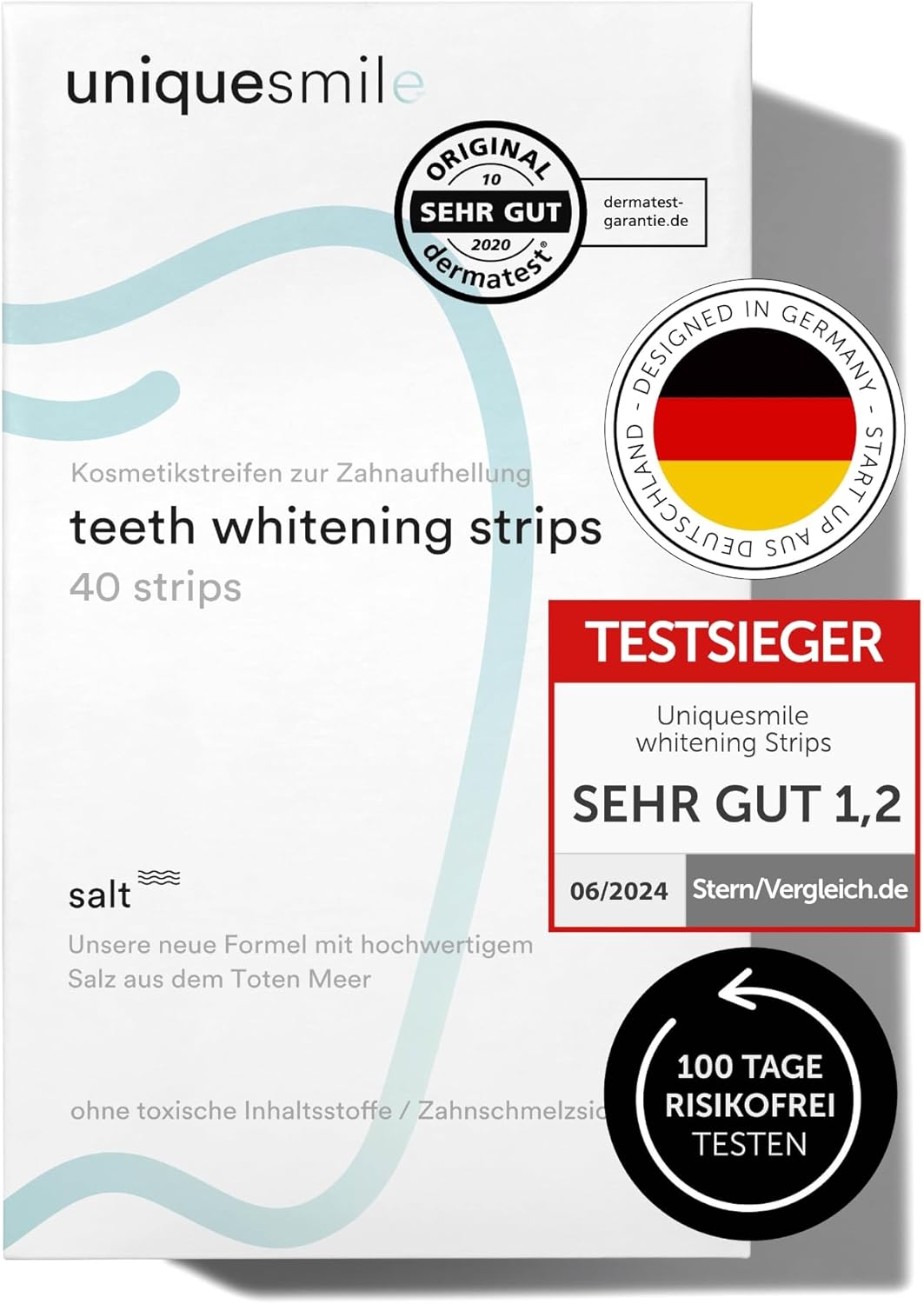 Uniquesmile Zahnaufhellung Whitening Strips – frei von Peroxid (40 Stück)